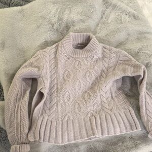 Everlane Light Gray Cable Knit Turtleneck Sweater